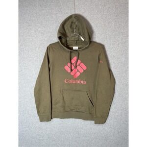 Columbia Hoodie Womens Small Olive Green‎ Pink Logo Pullover Sweatshirt Outdoors